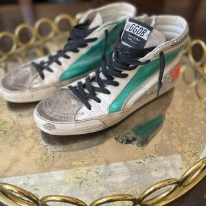 GGDB Green and White High-Top Sneakers